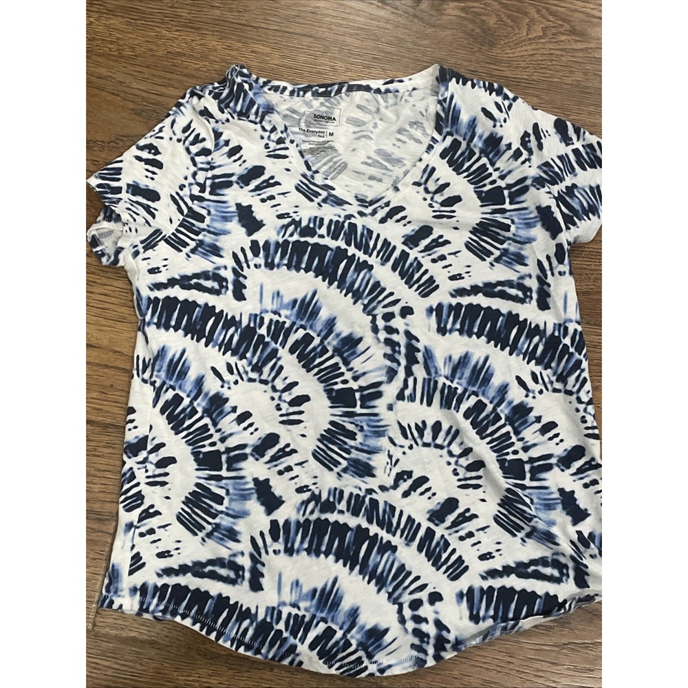 Sonoma Goods For Life Shirt Womens Sz Med Blue Tie Dye Everyday Tee Short Sleeve